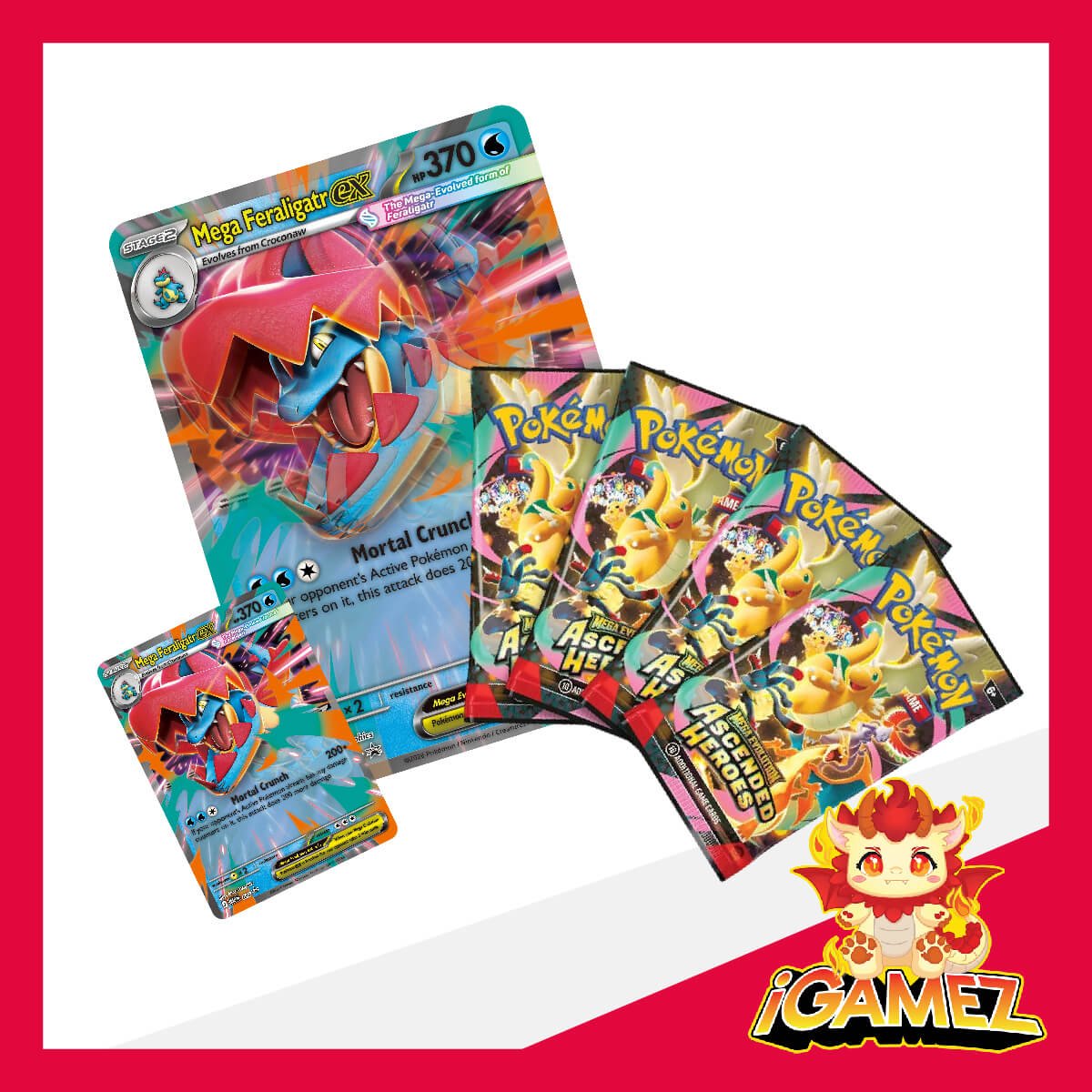 Get your Pokémon Ascended Heroes Mega ex Box (Mega Feraligatr ex Box, Mega Meganium ex Box & Mega Emboar ex Box) now at iGamez in Kulim. Shop authentic booster boxes, sleeve packs, and checklane blisters with fast nationwide shipping across Malaysia.