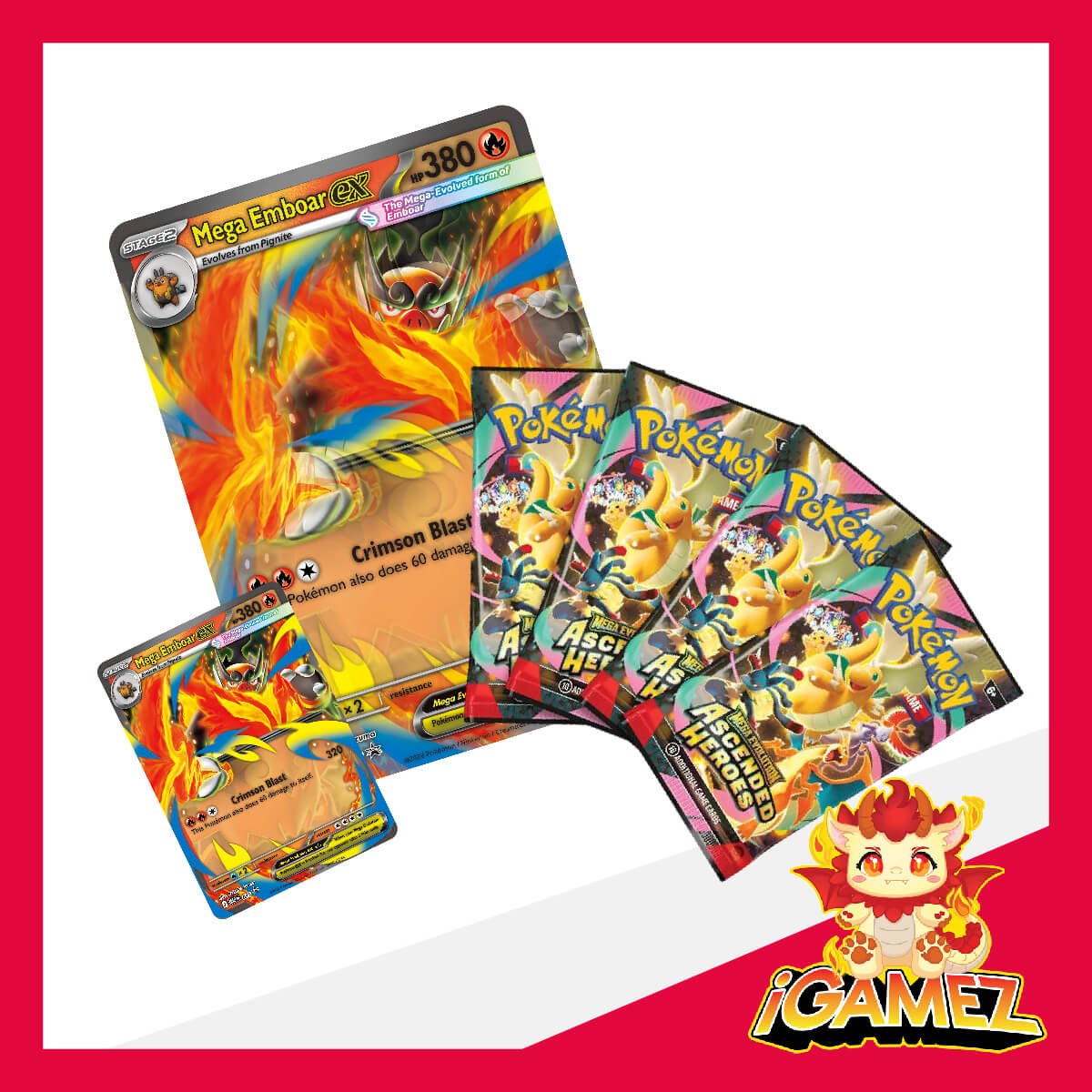 Get your Pokémon Ascended Heroes Mega ex Box (Mega Feraligatr ex Box, Mega Meganium ex Box & Mega Emboar ex Box) now at iGamez in Kulim. Shop authentic booster boxes, sleeve packs, and checklane blisters with fast nationwide shipping across Malaysia.
