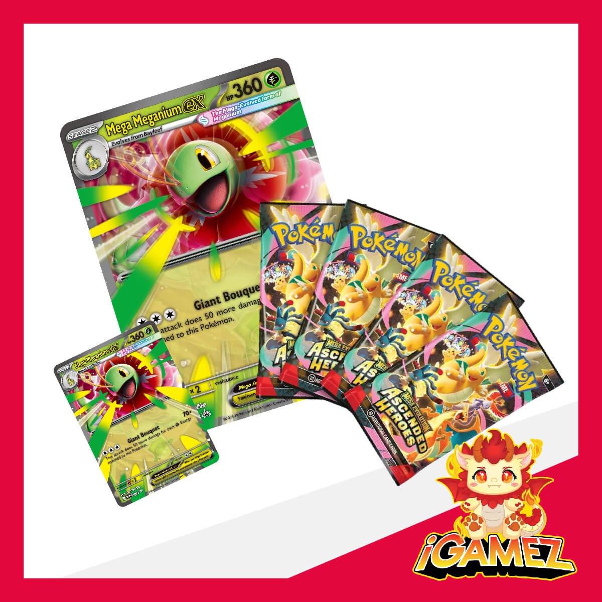 Get your Pokémon Ascended Heroes Mega ex Box (Mega Feraligatr ex Box, Mega Meganium ex Box & Mega Emboar ex Box) now at iGamez in Kulim. Shop authentic booster boxes, sleeve packs, and checklane blisters with fast nationwide shipping across Malaysia.