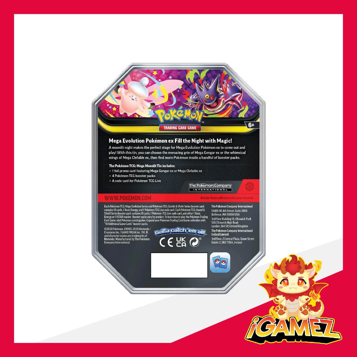Get your Pokémon Mega Moonlit Tin now at iGamez in Kulim. Shop authentic booster boxes, sleeve packs, and checklane blisters with fast nationwide shipping across Malaysia.